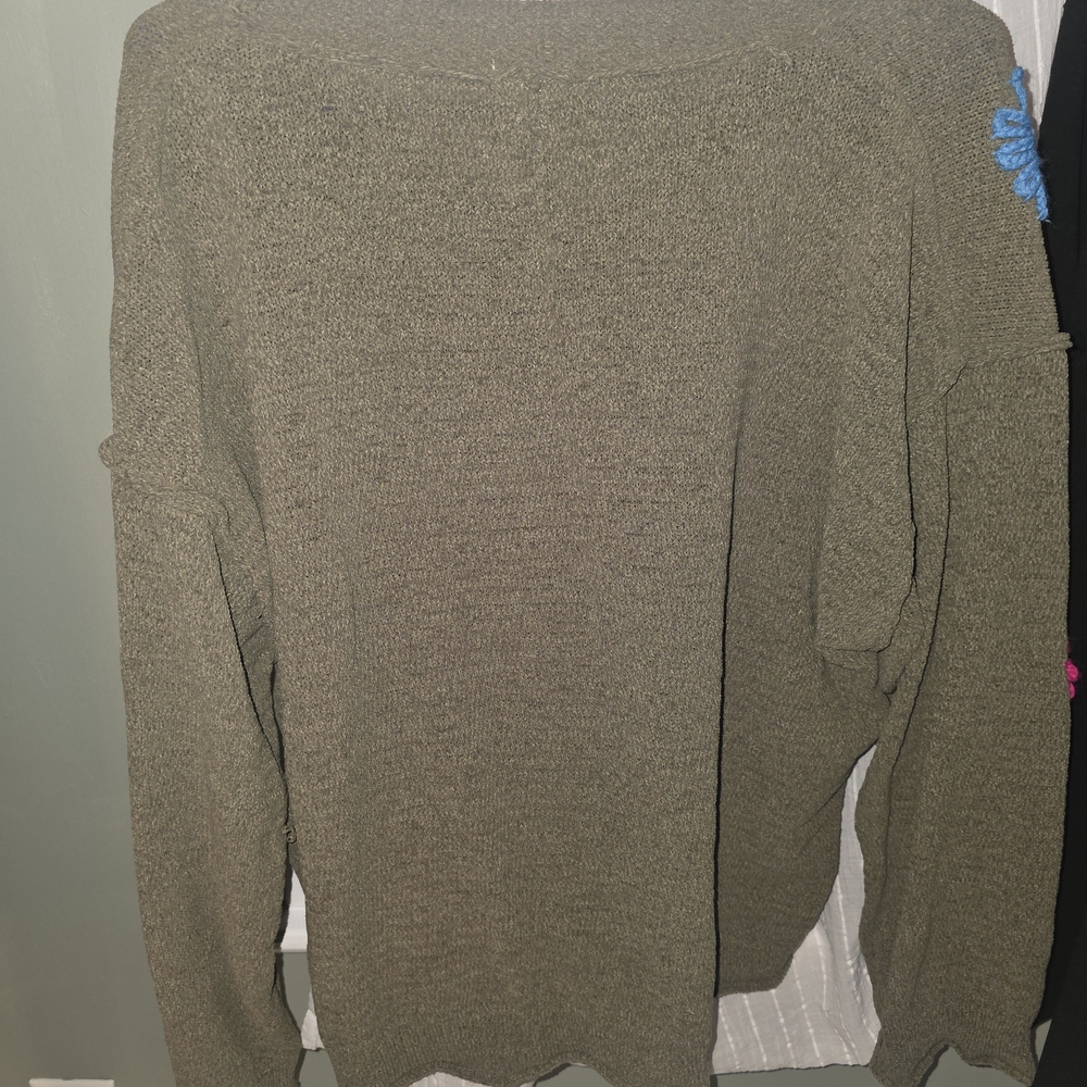 POL Women's V-Neck Sweater with Colorful Floral Embroidery - Picture 2 of 3